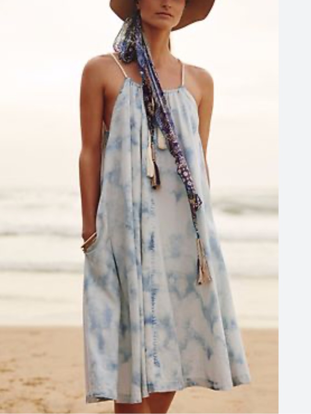 Tie-Dye Halter Maxi Dress in Cream and Blue Size XL